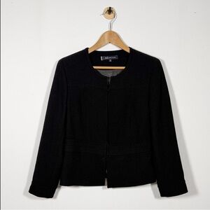Anne Klein Womens Black Silk Blazer Size 8 Round Neck Minimalist Classic Fall